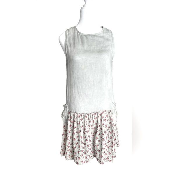 Made in Italy!  Linen bodice with flowered skirt and polka dot pockets! - Picture 1 of 14